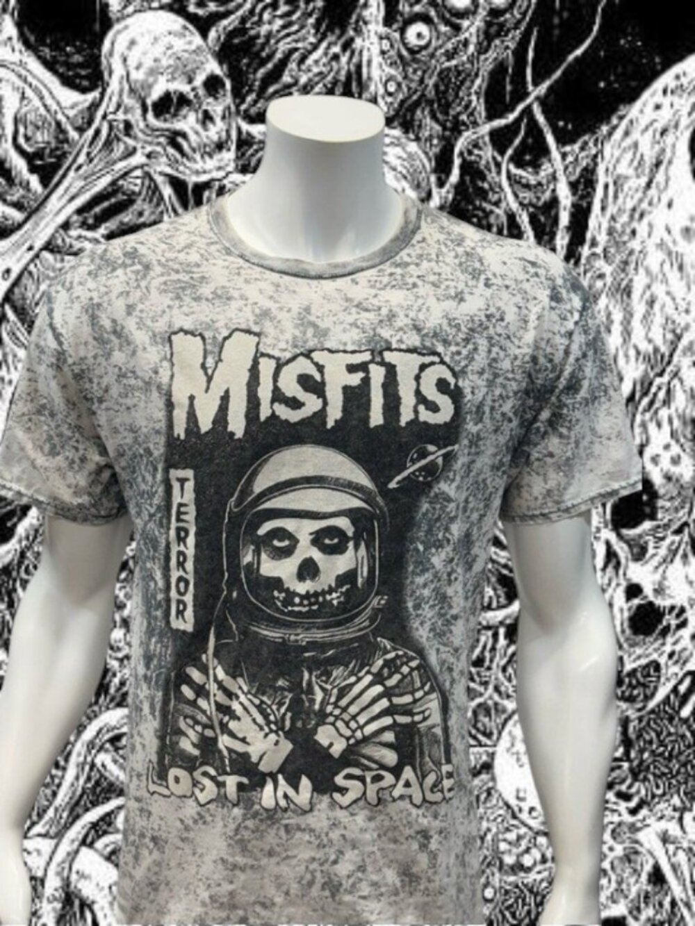 Misfits TERROR Lost In Space White Black Stonewashed Skeleton Astronaut T-Shirt